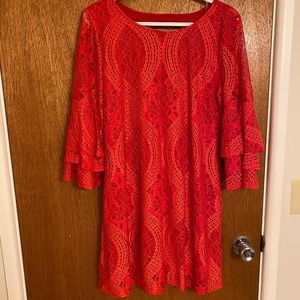 Red Lace Dress w/ Layered Sleeves